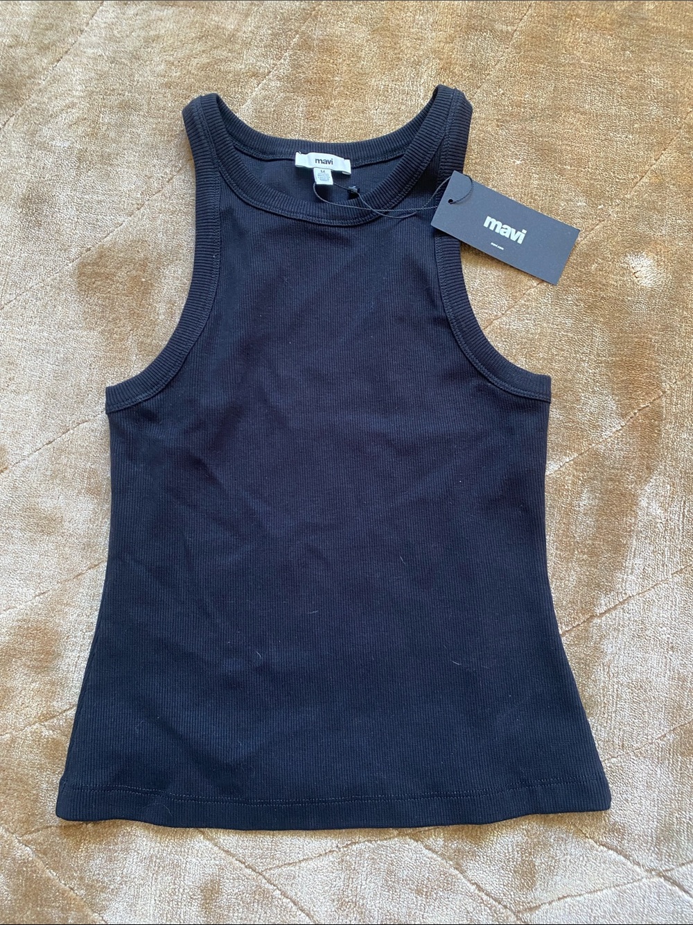 Mavi Black Ribbed High-Neck Tank Top